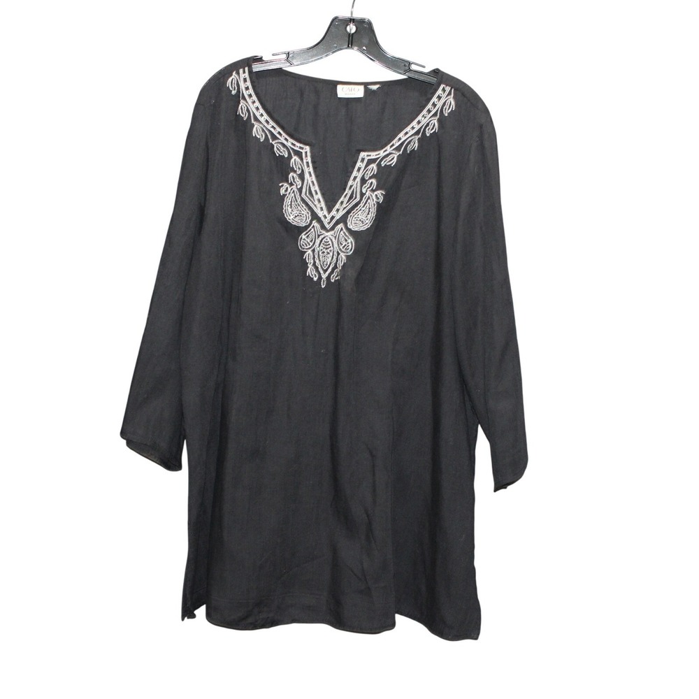 Cato Black Embroidered Tunic Top Womens‎ XL Sheer Boho 3/4 Sleeve